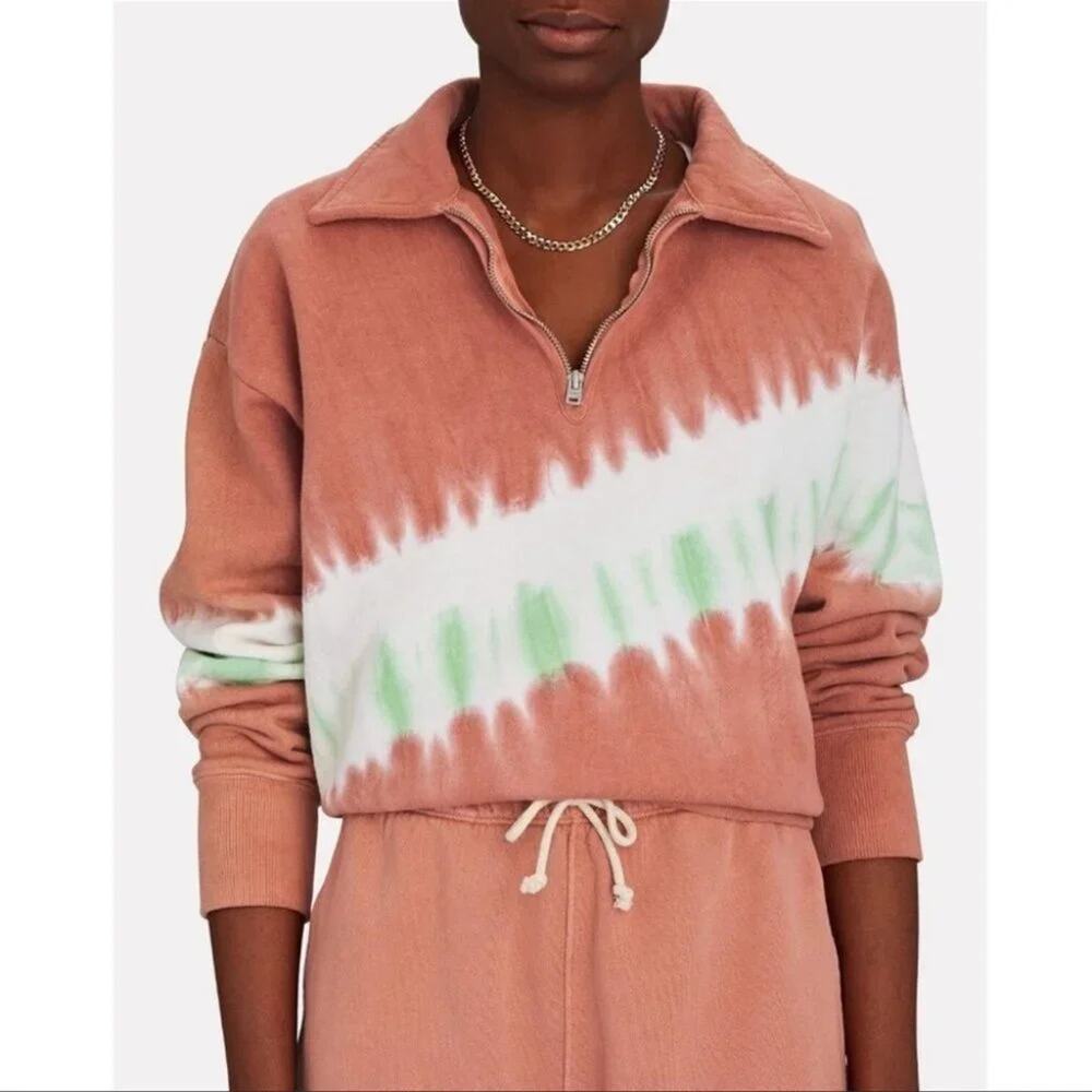 Re/Done x Hanes Pink Tie-Dye Half-Zip Sweatshirt with Green & White Stripe